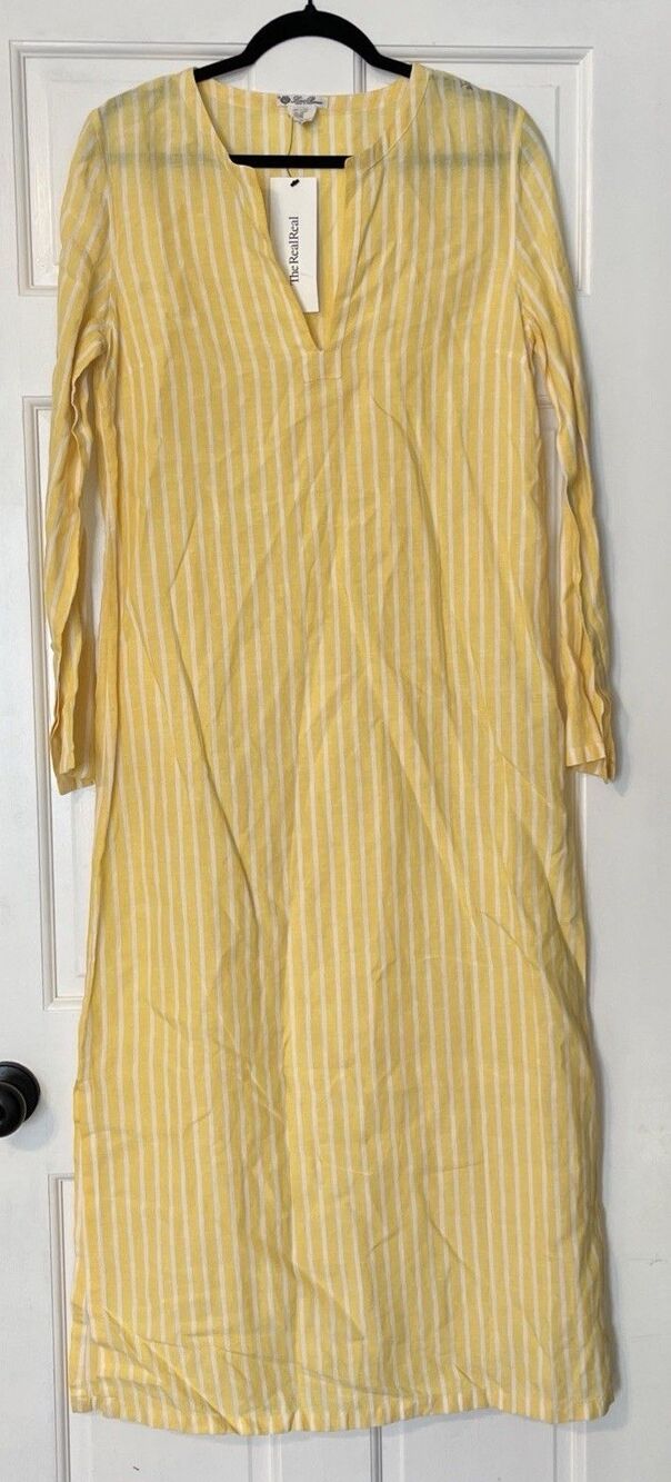 Loro Piana 100% Linen Flax Kaftan Tunic Dress Cover Up Yellow 42 EU Small Italy